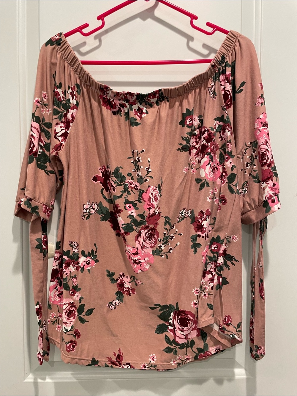 Floral Off-Shoulder Blouse in Mauve Pink